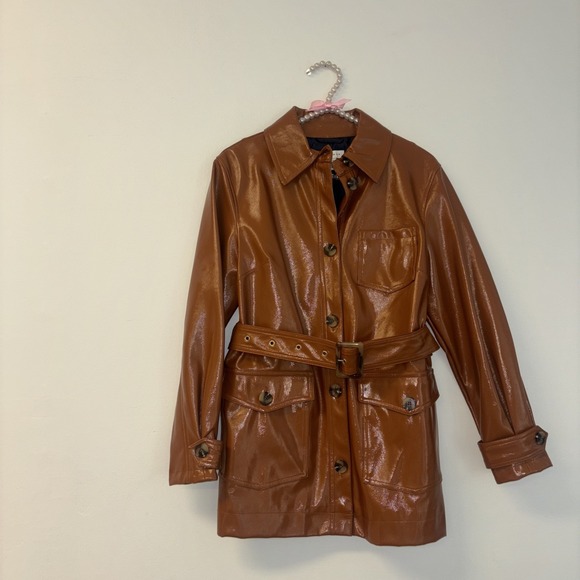 Top Shop Women's Jacket Sz 4 Sm Boho Folk Long Lined Chore Coat Brown Y2K Belt - Picture 3 of 9